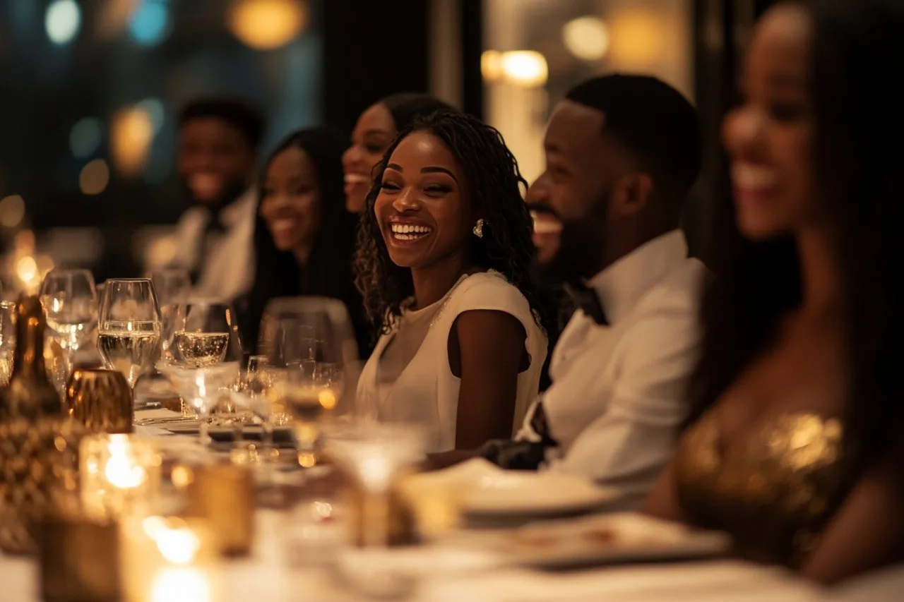 Guests at a candlelit private dinner